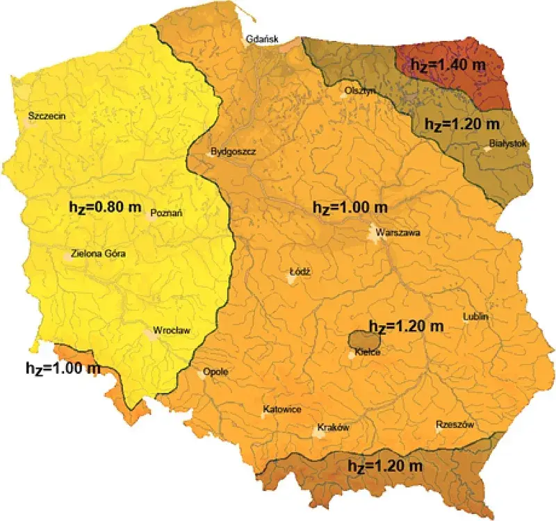 Głębokość fundamentu: Ile metrów kopać? Mapa stref mrozu