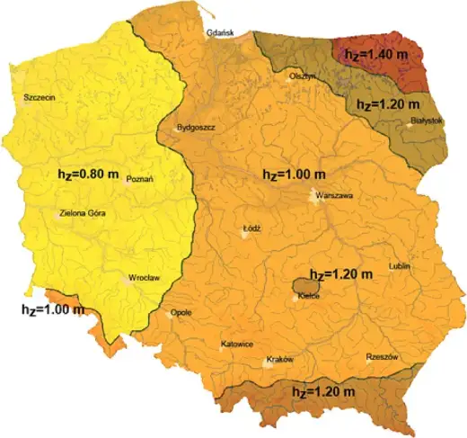 Głębokość fundamentu: Ile metrów kopać? Mapa stref mrozu